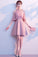 A-Line High Neck Party Homecoming Dresses Laci Pink Satin Dresses CD2203