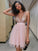 A-Line V Lace Pink Homecoming Dresses Miriam Neck Short Cute Open Back CD22172