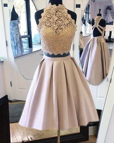 Crop Skirt Two Homecoming Dresses Alula Satin Lace Piece CD22303