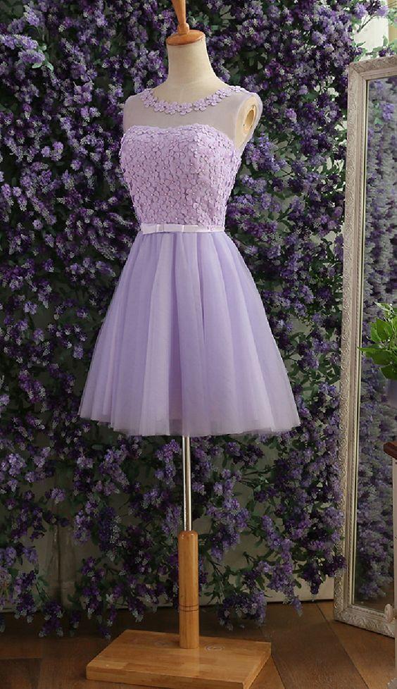 A-Line Taryn Homecoming Dresses Jewel Lilac Tulle Short With Pearls Appliques Sash CD2233
