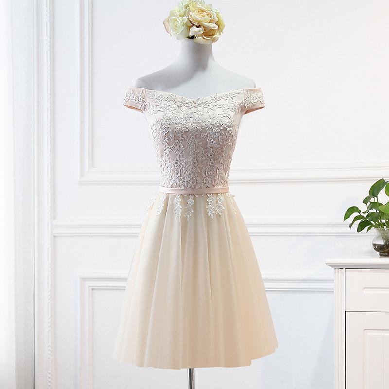 Champagne Applique Off Shoulder Tulle Party Dress s Homecoming Dresses Christine Lace CD22424