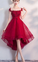 Beautiful Red Cap Sleeves High Waist Party Dress Red Homecoming Dresses Elianna CD2244