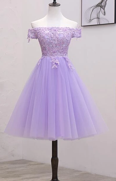 Molly Lace Homecoming Dresses Light Purple And Tulle Off The Shoulder Short Party Dress CD2250