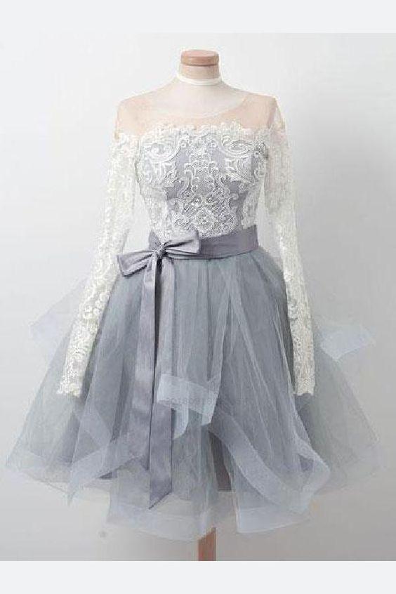 Elegant Adrienne Lace Homecoming Dresses Long Sleeves Organza Zipper Back Short CD227