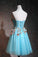Light Blue Flowers Cute Tulle Knee Length Party Dress Homecoming Dresses Jasmine Blue Floral CD22711