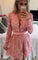 Long Pink Lace Guadalupe Homecoming Dresses Sleeves V Neck Formal Evening Gown CD22734