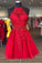 Halter Short Red With Lace Homecoming Dresses Yaritza Appliques And Beaded Band CD22749