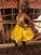 A-Line Yellow Halter Satin Jazmin Homecoming Dresses Backless Mini Appliques Beads CD22838