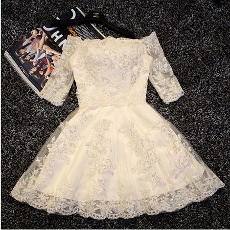Maud Lace Homecoming Dresses Ivory Pretty Sexy Party Dress Charming CD22921