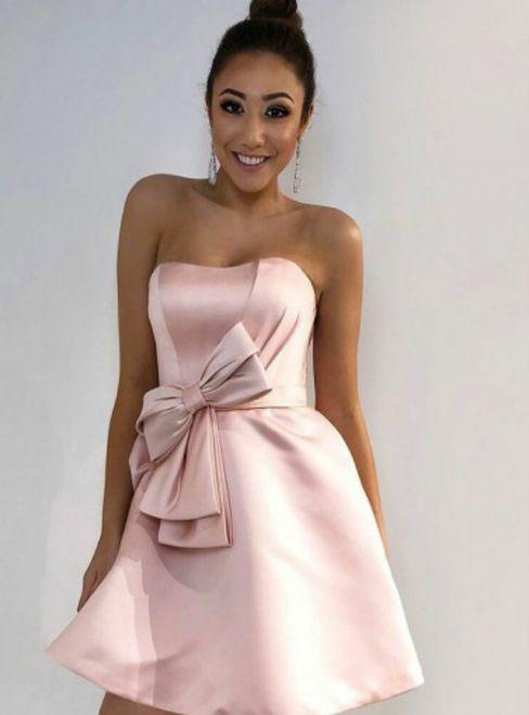 A-Line Strapless With Satin Nan Pink Homecoming Dresses Bowknot CD22982