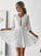 A-Line 3/4 Lace Homecoming Dresses Harriet Sleeves White With Keyhole CD22983
