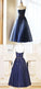 A Line Roberta Homecoming Dresses Spaghetti Straps Navy Blue Tea Length With Sequins CD2301