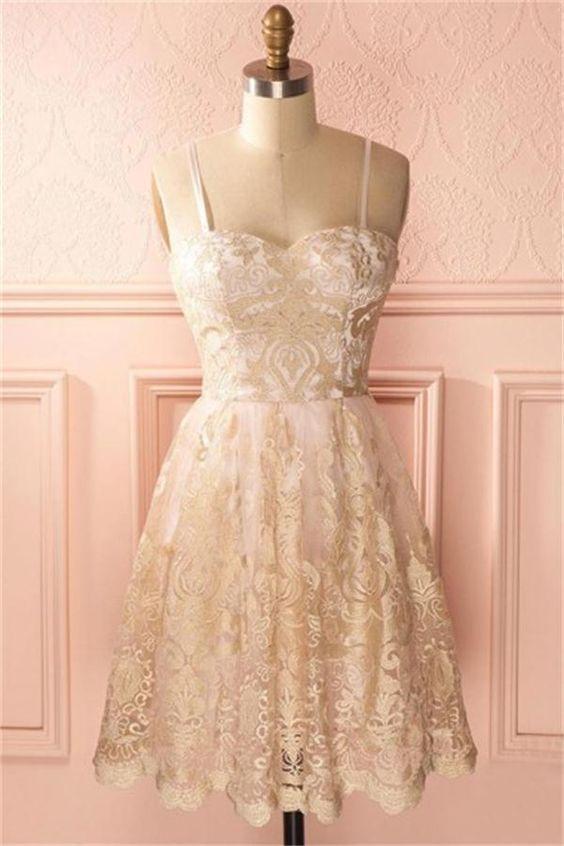 Lace Cocktail Aracely Homecoming Dresses Spaghetti Straps Classy Dresses CD23092