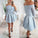Mira Homecoming Dresses Lace Light Blue Off Shoulder Long Sleeve Simple CD23169