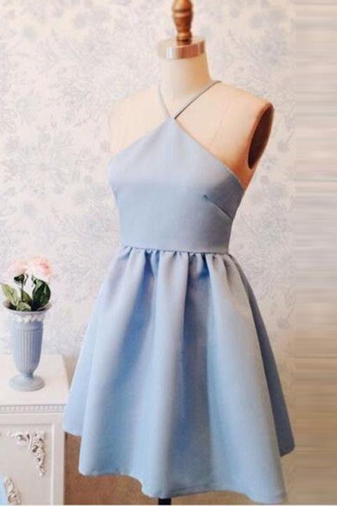 Light Blue Homecoming Dresses Simone Open Back Straps Short Cheap Party Gowns CD23225