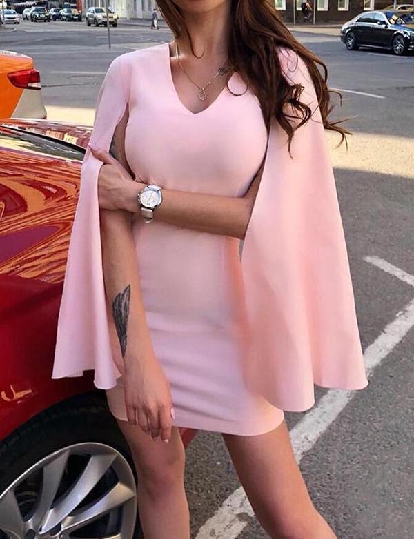 Beautiful Diana Homecoming Dresses Pink Sheath V Neck Short Party Dress With Cloak CD2325