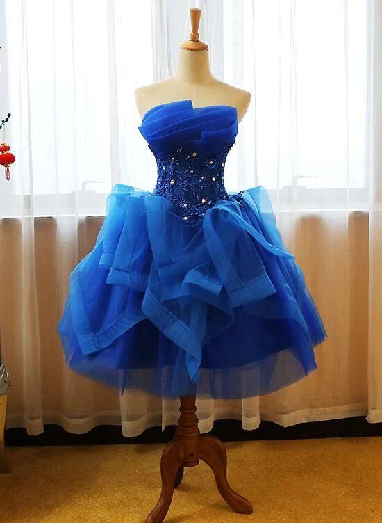 Royal Blue Hadassah Homecoming Dresses Beautiful Knee Length Party Dress With Applique CD23298