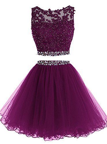 Elegant Two Homecoming Dresses Meg Piece Short Tulle Purple CD234