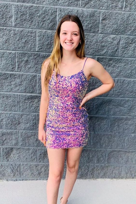 Tight Lilac Sequined Short Party Marissa Homecoming Dresses Dress CD23603