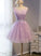 Light Homecoming Dresses Cecelia Lace Purple Short Tulle Cute Round Neckline Short Formal Dress CD23915