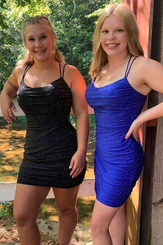 Tight Black/ Short With Spaghetti Straps Homecoming Dresses Lace Haley Royal Blue And Up Back. CD24035