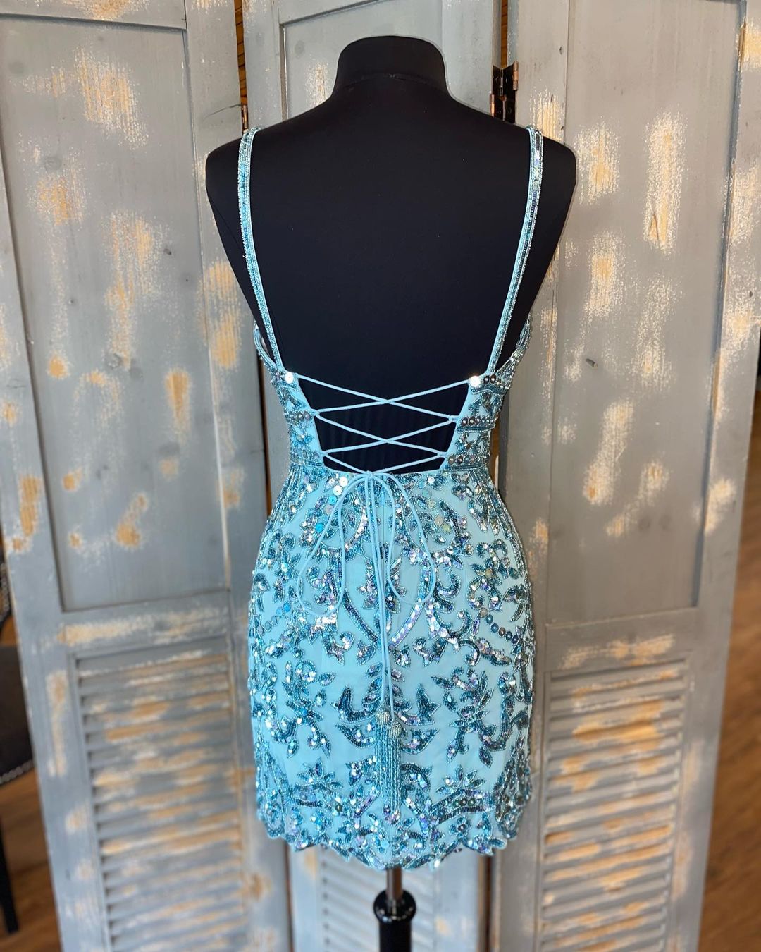 Tight Homecoming Dresses Kaitlyn Blue Sequins Short CD24124