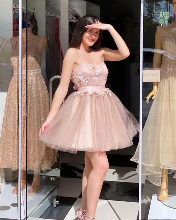 Champagne Tulle Sweetheart With Lace Angela Homecoming Dresses CD24245