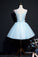 Homecoming Dresses Annika Princess Blue A-Line Short With Flowers CD24332