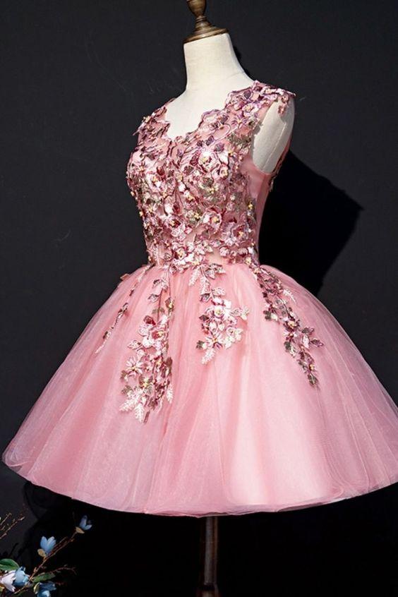 Jocelynn Homecoming Dresses Pink Blush Floral Embroidered Short CD24333