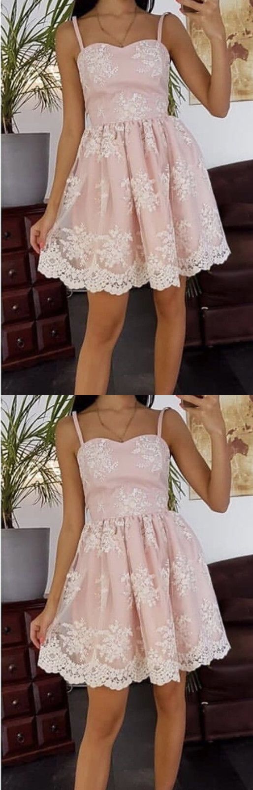Cute Homecoming Dresses Lace Mya Pink A Line Spaghetti Straps CD2463