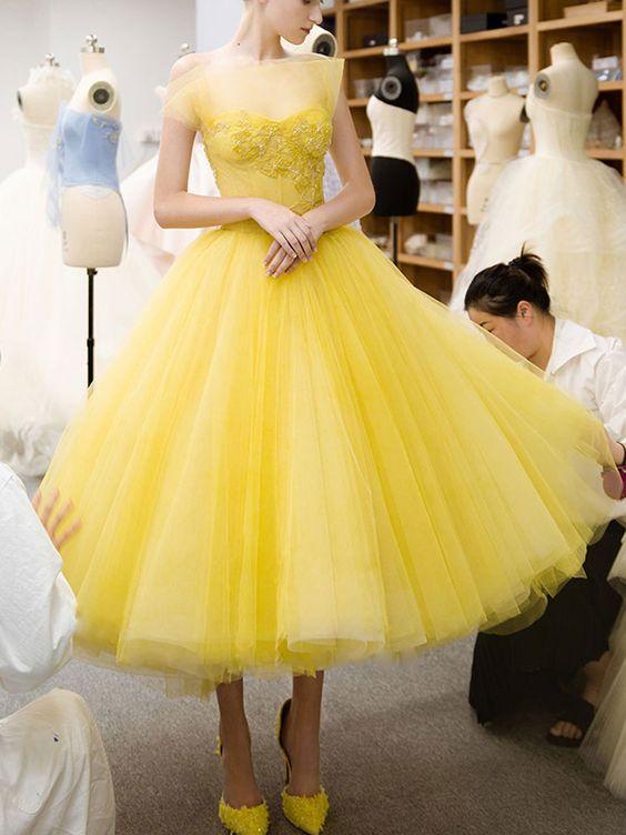 Yellow Teagan Homecoming Dresses Tulle Beads Short Yellow CD24702