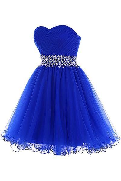 A-Line Homecoming Dresses Lace Amelie Royal Blue Sweetheart Short Tulle -Up CD2482