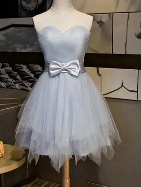 Kiley Homecoming Dresses Beautiful Simple Grey Tulle Party Dress With Bow Lovely Formal CD2508
