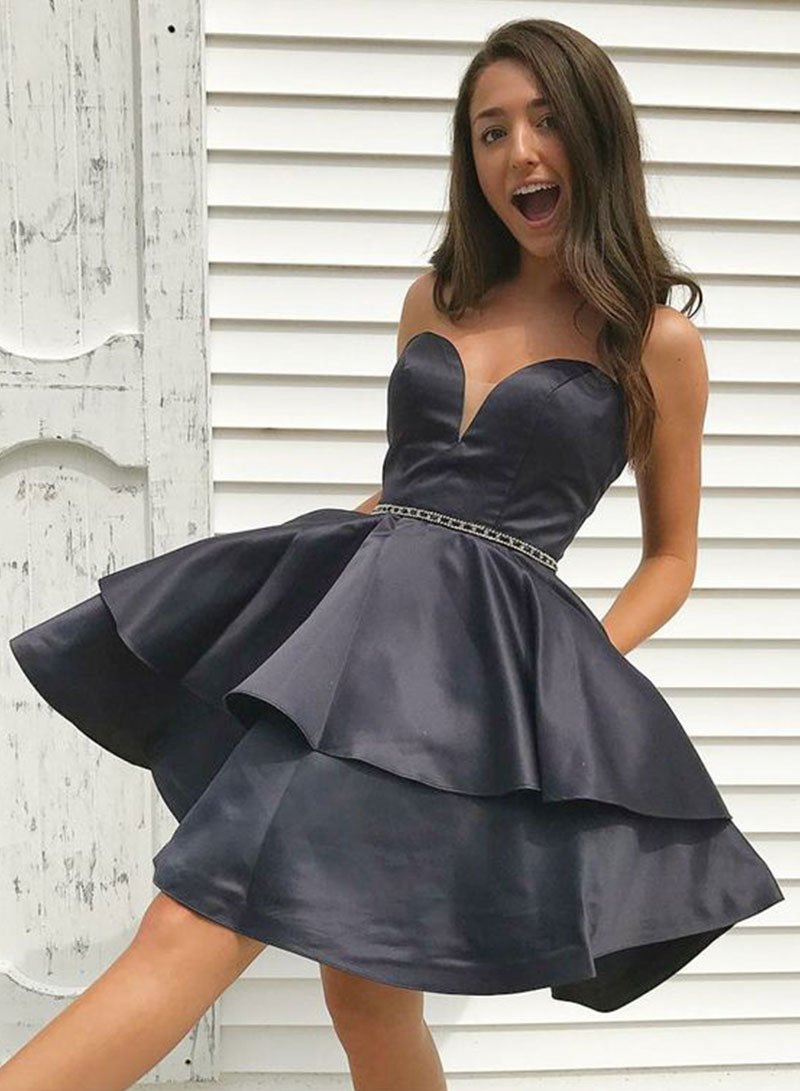 Black Short Dress Gianna Homecoming Dresses Satin CD2549