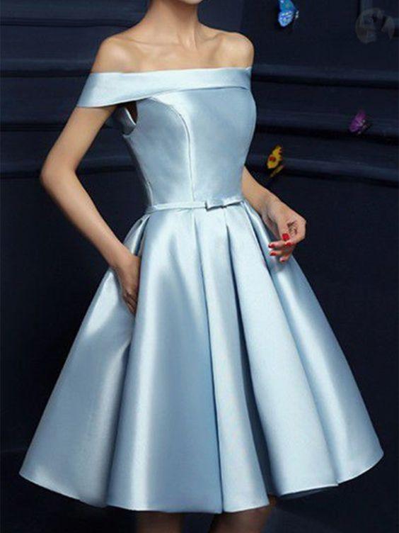 Elegant Off The Shoulder Homecoming Dresses Pamela Light Blue CD256