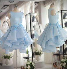 Light Blue Organza Short Homecoming Dresses Satin Kamora Party Dress Cute CD259