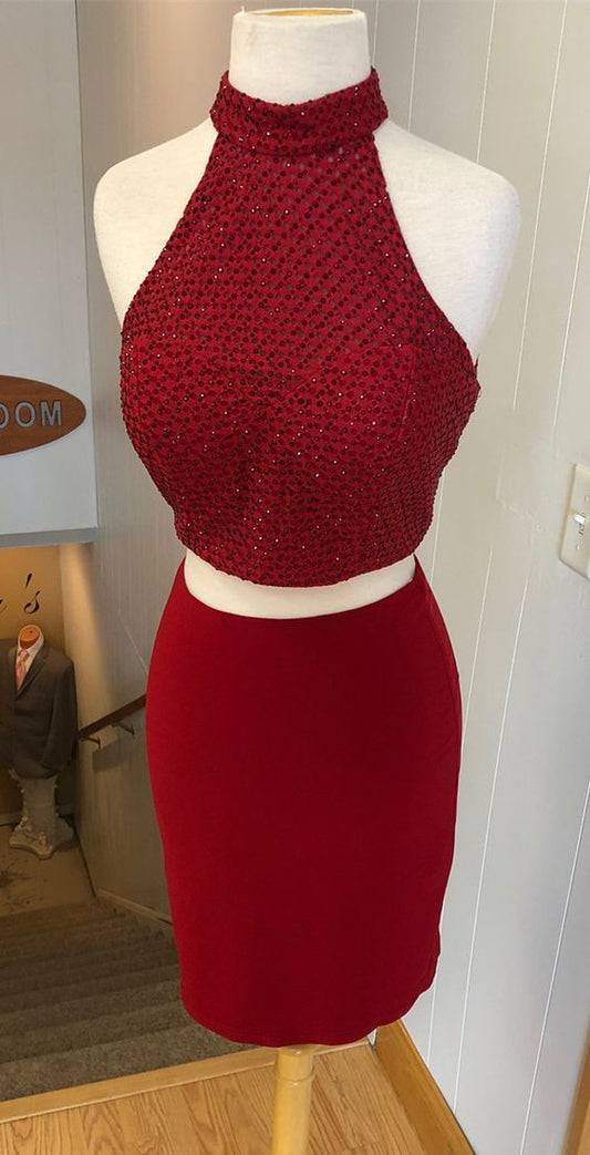 Sexy Two Piece Short Cocktail Homecoming Dresses Akira Red 2024 Dress CD2593
