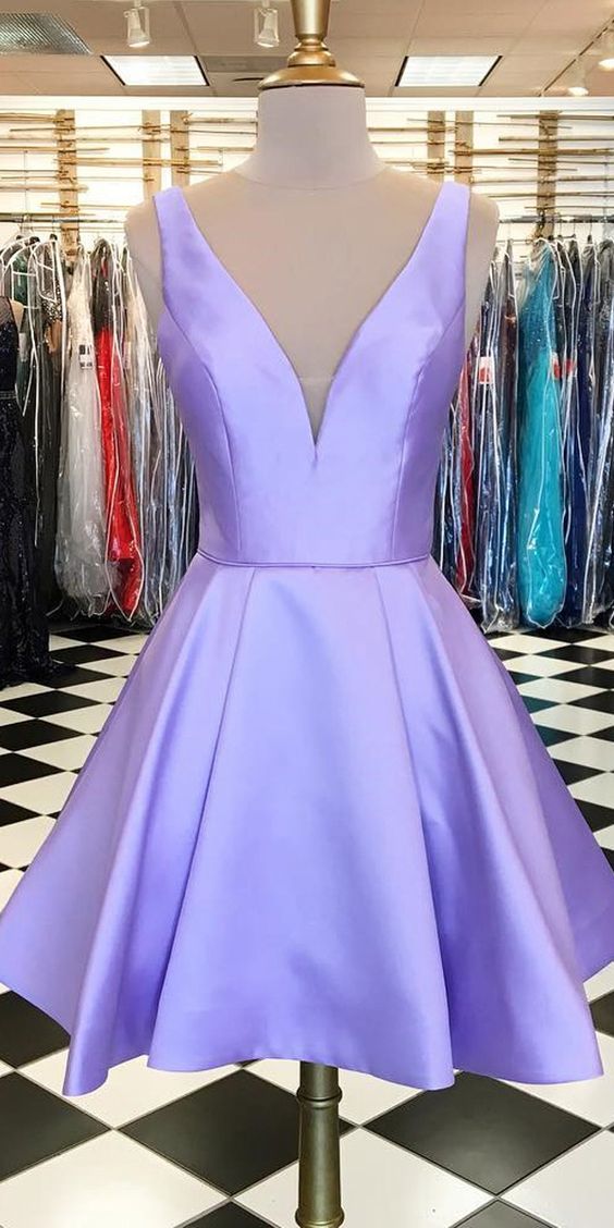 Simple Viviana Satin Homecoming Dresses Short Dress Lavender CD2649