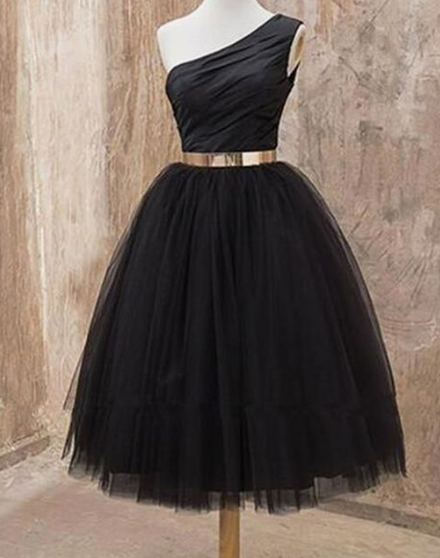Cute One Shoulder Black Tulle Short With Shyanne Homecoming Dresses A Line Metal Belt CD2689