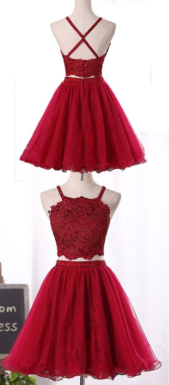 Juliette Lace Homecoming Dresses Wine Red Two Piece Tulle And Lovely Party Dresses 2024 CD2713