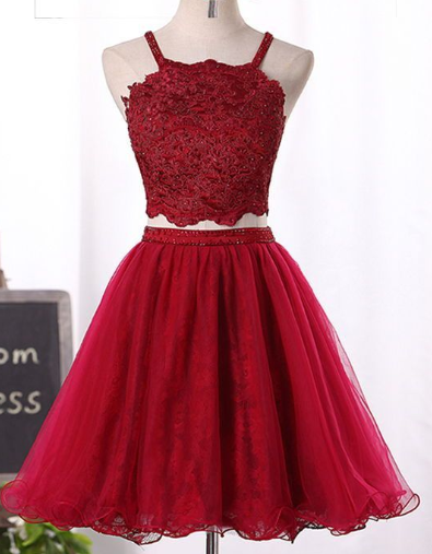 Juliette Lace Homecoming Dresses Wine Red Two Piece Tulle And Lovely Party Dresses 2024 CD2713