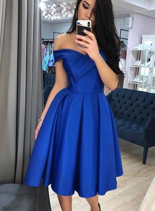 Simple Blue Short Homecoming Dresses Satin Lexie Dress CD2794