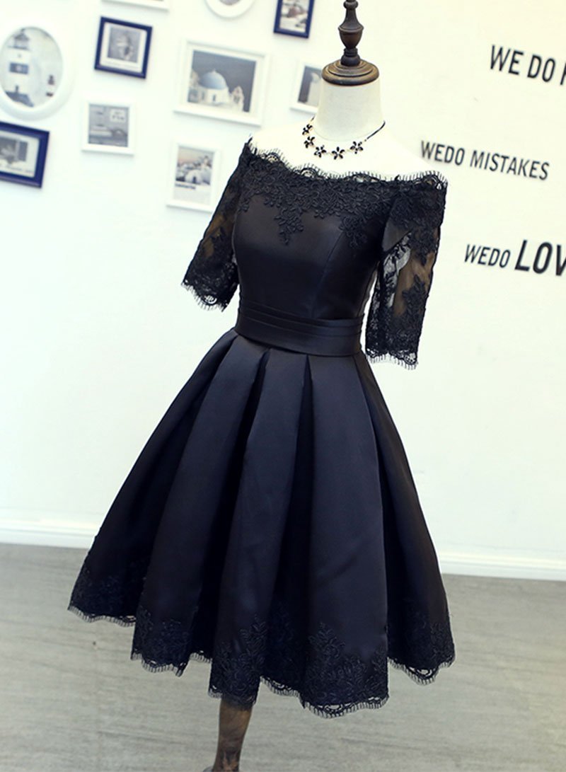 Black Short Satin Jamiya Lace Homecoming Dresses Dress CD2795
