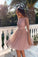 Glitter 3/4 Sleeves Open Back Pink Julie Homecoming Dresses Short CD2807