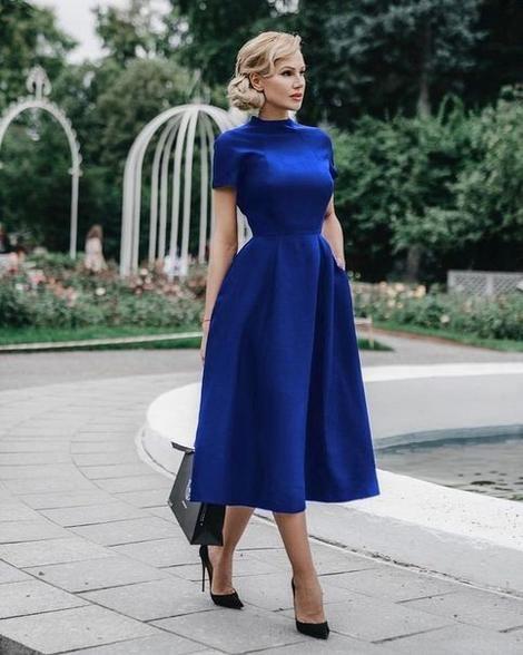 Desiree Royal Blue Homecoming Dresses Tea Length CD2817