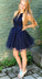 Jewel Sleeveless Homecoming Dresses Jimena A Line Navy Blue Short CD2838