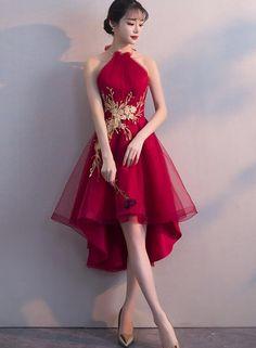 Homecoming Dresses Sadie Halter Red Tulle A-Line Sleeveless Short CD285