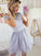 A-Line Crew Short Sleeves Above-Knee Lavender Party Dress Lindsey Homecoming Dresses Lace CD2881