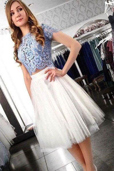 Two Piece Homecoming Dresses Yasmin Lace Top Short CD2890