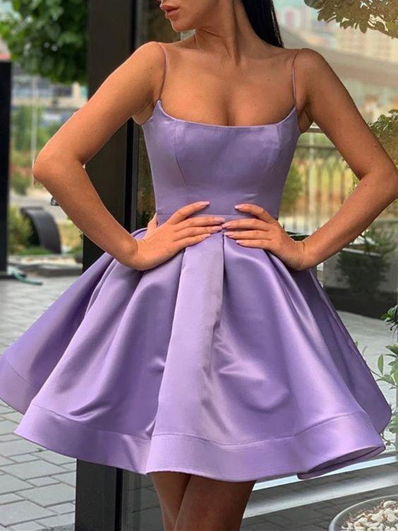 Spaghetti Straps Short Purple Dresses Short Purple Lainey Homecoming Dresses A Line Formal CD3021